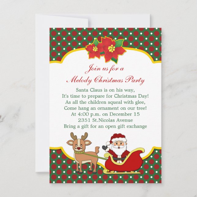 Invitation Père Noël et fête de Noël d'enfants de traîneau (Devant)