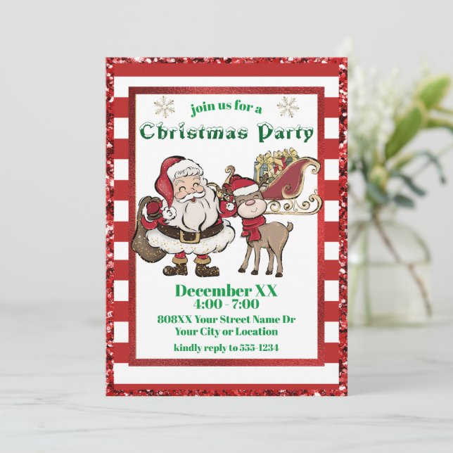 Invitation Père Noël et Rudolph Sucre de canne fête de Noël (Debout devant)