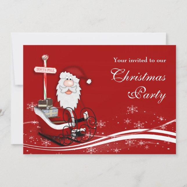 Invitation Père Noël et sa fête de Noël à la traîne (Devant)