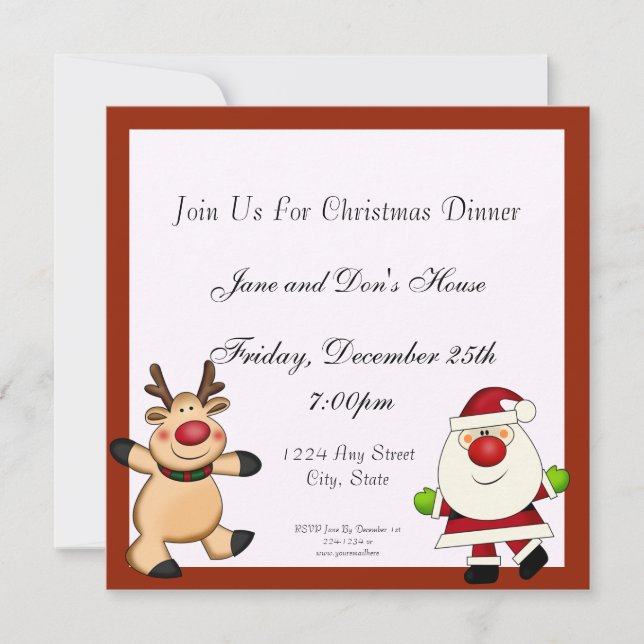 Invitation Père Noël et vacances de Noël de renne (Devant)