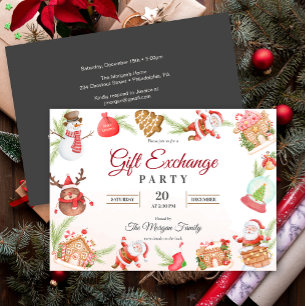 Invitation Père Noël Gingerbread échange cadeaux Fête de vaca