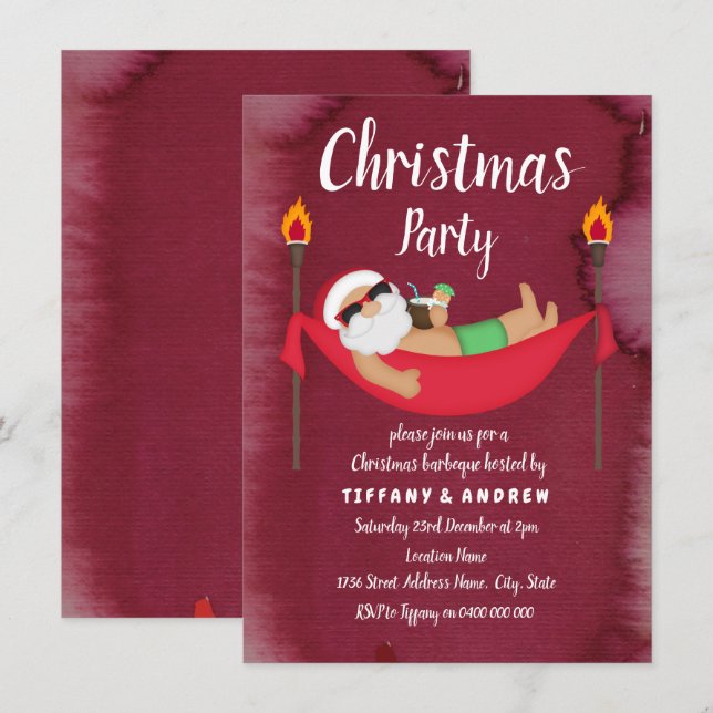 Invitation Père Noël Hammock Summer Christmas Party Invitatio (Devant / Derrière)