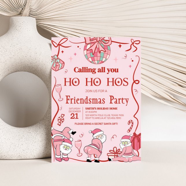 Invitation Père Noël Ho Ho Hos Amies amusantes Fête de Noël (Santa Funny Friendsmas Christmas Party Invitation)