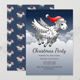 Invitation Père Noël mouton de Noël volant