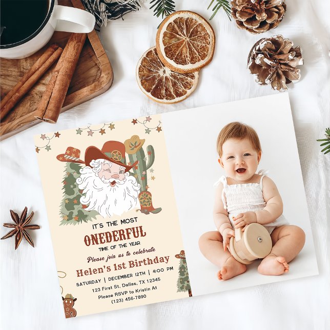 Invitation Père Noël occidental Oh quelle fête Photo de Noël  (Créateur téléchargé)