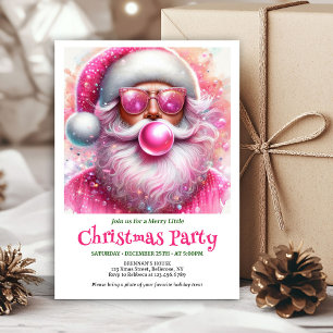 Invitation Père Noël rose à bulles de chewing-gum drôle de No
