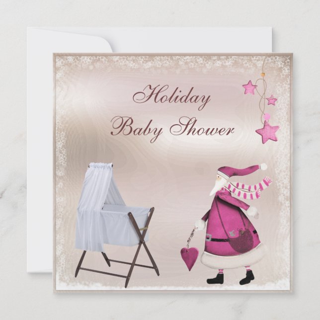 Invitation Père Noël rose et Baby shower de Noël de la fille (Devant)