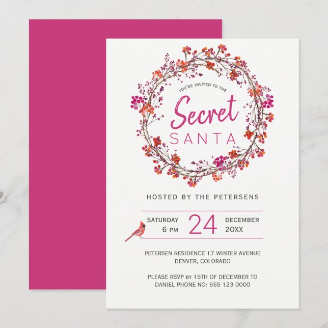 Invitation Père Noël secrète | Fête de Noël hiver (Devant / Derrière)