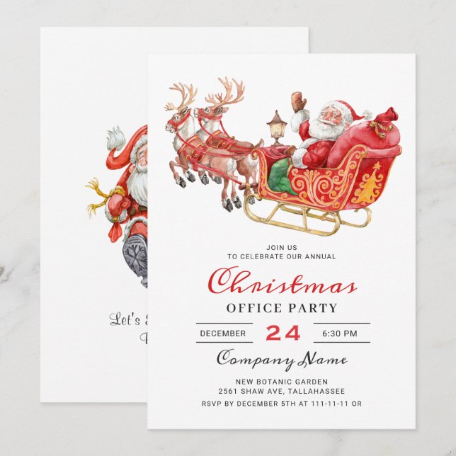 Invitation Père Noël Sleigh Fête de Noël (Devant / Derrière)