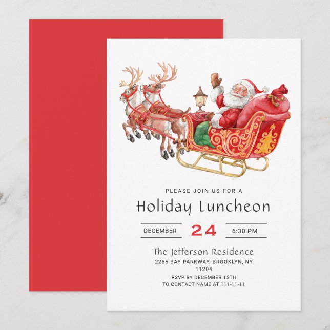Invitation Père Noël Sleigh Fête de Noël (Devant / Derrière)