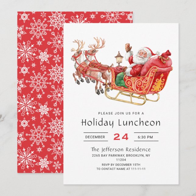 Invitation Père Noël Sleigh Fête de Noël (Devant / Derrière)