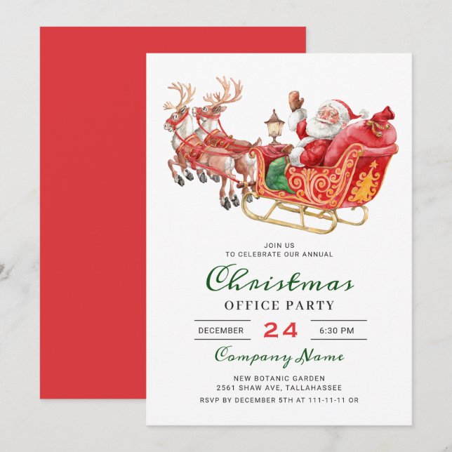 Invitation Père Noël Sleigh Fête de Noël (Devant / Derrière)