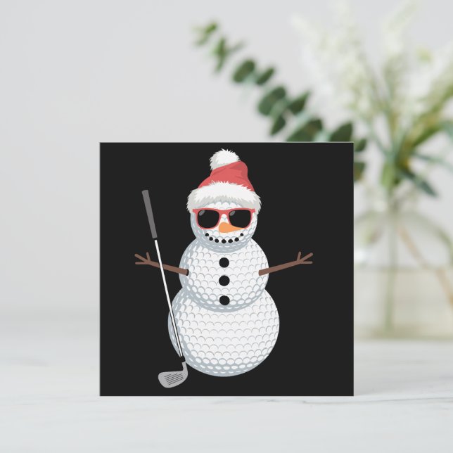 Invitation Père Noël Snowman Golf Ball Christmas Golfer Cadea (Debout devant)