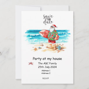 Invitation Père Noël surfeur Noël d'été en juillet