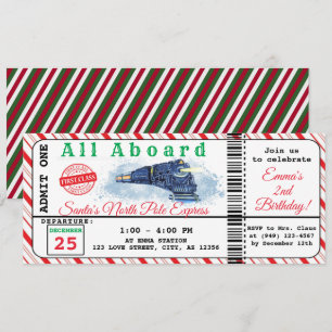 Invitation Père Noël Train de Noël Pôle Nord Ticket Anniversa