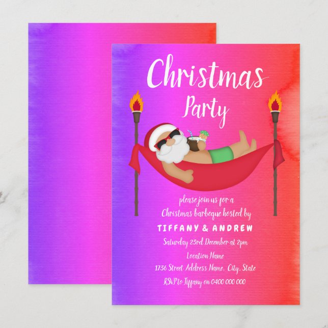 Invitation Père Noël Tropical Summer Christmas Party Invitati (Devant / Derrière)