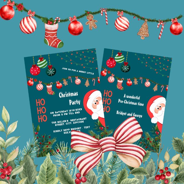 Invitation Père Noël turquoise & Ornements Fête de Noël (Créateur téléchargé)