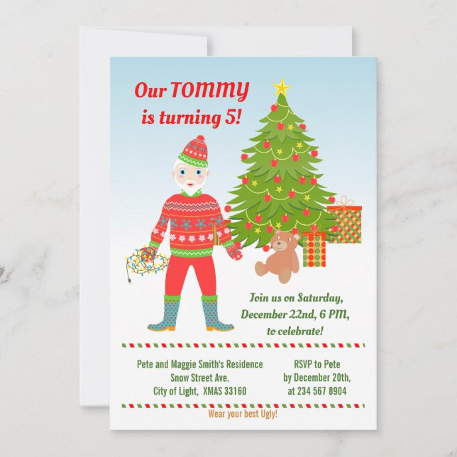 Invitation Père Noël Ugly Sweater Anniversaire Fête Invitatio (Devant)