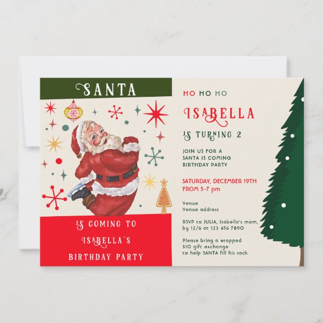 Invitation Père Noël va venir Anniversaire de enfant échange  (Devant)