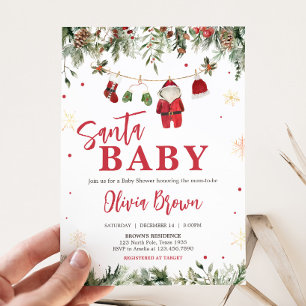 Invitation Père Noël Vêtements pour bébés Baby shower de Noël