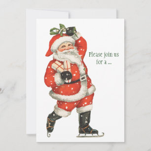 Invitation Père Noël victorien de Noël vintage patineur sur g