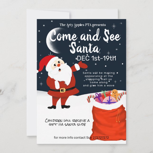 Invitation Père Noël vient voir les fêtes de Noël de sanata (Devant)