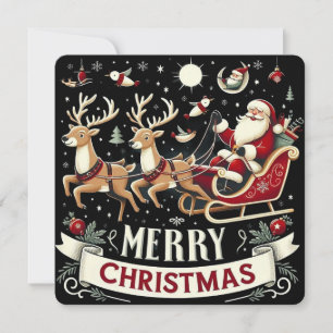 Invitation Père Noël vintage et nuit étoilée de Noël avec ren