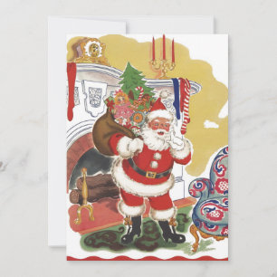 Invitation Père Noël vintage joyeux, Fête de Noël rétro