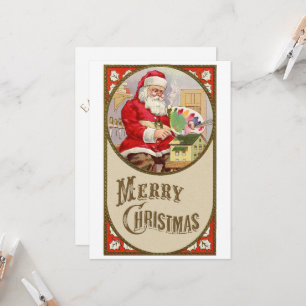 Invitation Père Noël vintage rétro avec ses peintures à Noël