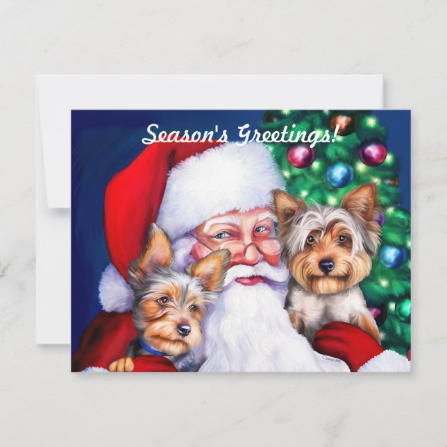 Invitation Père Noël Yorkies à Noël (Devant)