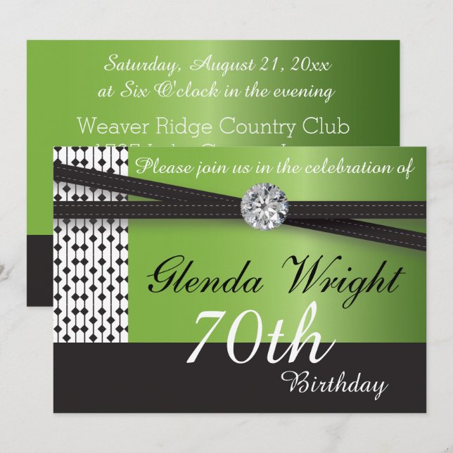 Invitation Peridot élégant et fête d'anniversaire noire (Devant / Derrière)