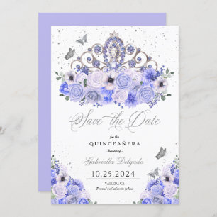 Invitation Périwinkle & Argent Enregistrer La Date Quinceañer
