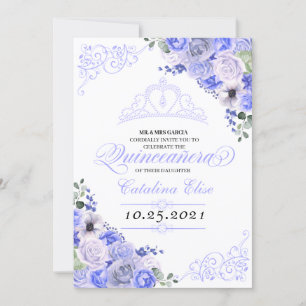 Invitation Périwinkle bleu Floral Quinceanera Anniversaire