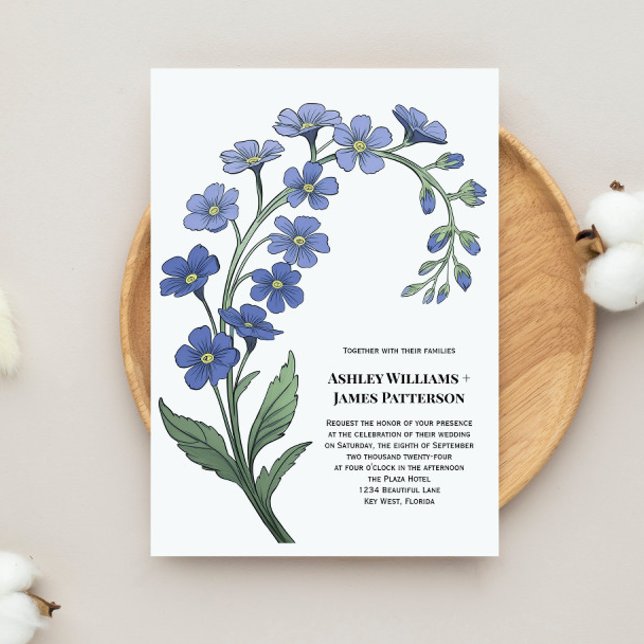 Invitation Périwinkle Blue Floral Styliszed Flowers Mariage (Créateur téléchargé)