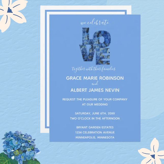 Invitation Périwinkle Blue Hydrangeas LOVE Mariage (Créateur téléchargé)