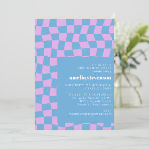 Invitation Périwinkle Checkerboard Graduation Party Photo