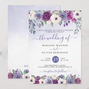 Invitation Périwinkle Fuchsia Blush Aquarelle Floral Mariage