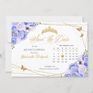 Invitation Periwinkle & Gold Quinceañera Enregistrer la date