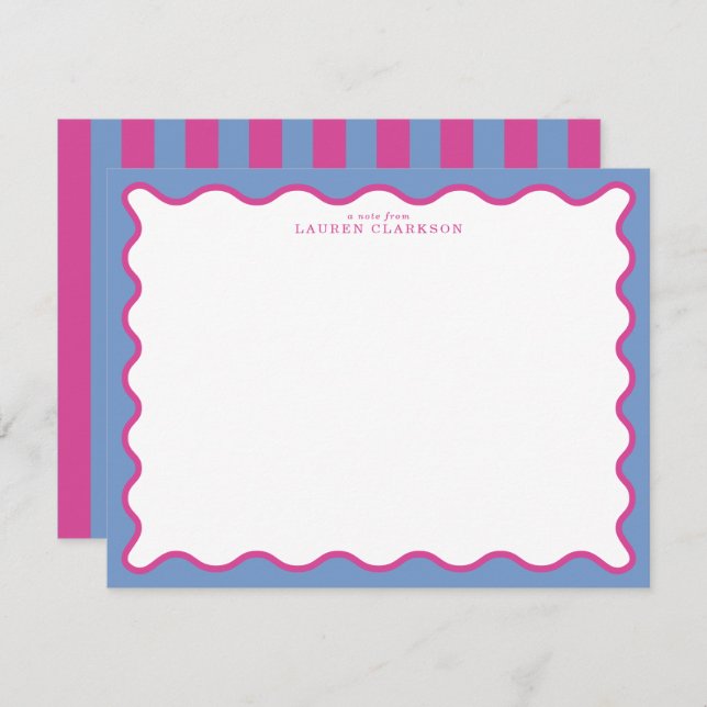 Invitation periwinkle & Hot Pink Wavy Border Note Card (Devant / Derrière)