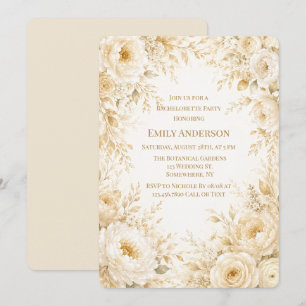 Invitation Perle de Champagne Ivoire Fleurs Party de Fiançail