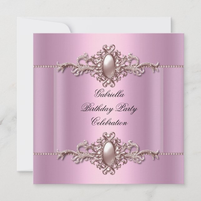 Invitation Perle de fête d'anniversaire rose (Devant)