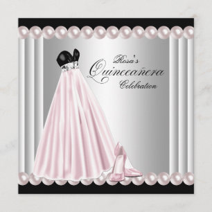 Invitation Perle Élégante Argent Rose Quinceanera