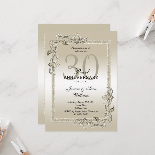 Invitation Perle Gem & Glitter 30e anniversaire de mariage (Devant/Arrière en situation)