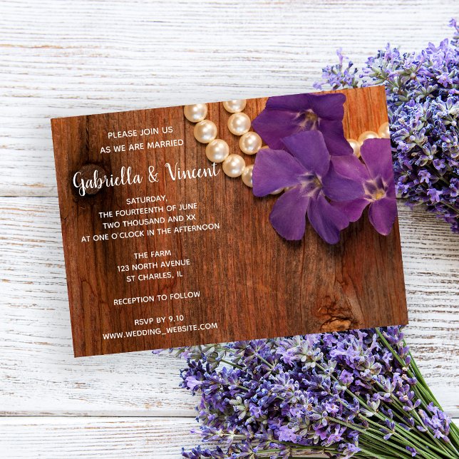 Invitation Perle, perles et Mariage campagnard en bois de gra (Créateur téléchargé)