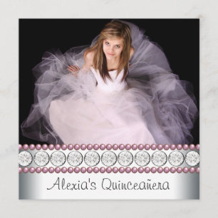 Invitation Perle Rose Blanc Rose Photo Quinceanera