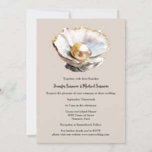 Invitation Perle rose cendrée en coquille 3D brillant plage c