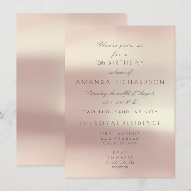 Invitation Perle rose rose pastel minimal Parties scintillant (Devant / Derrière)