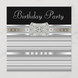 Invitation Perles Argentées Noires Fête d'Anniversaire de Fem