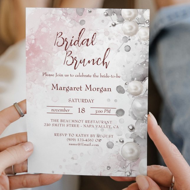 Invitation Perles blanches Brunch nuptial rose moderne (Créateur téléchargé)