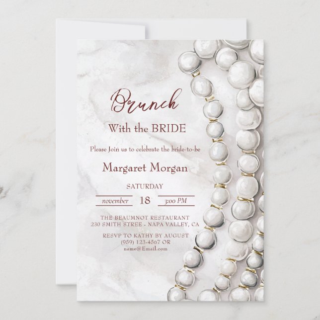 Invitation Perles blanches Brunch rouge avec mariée (Devant)